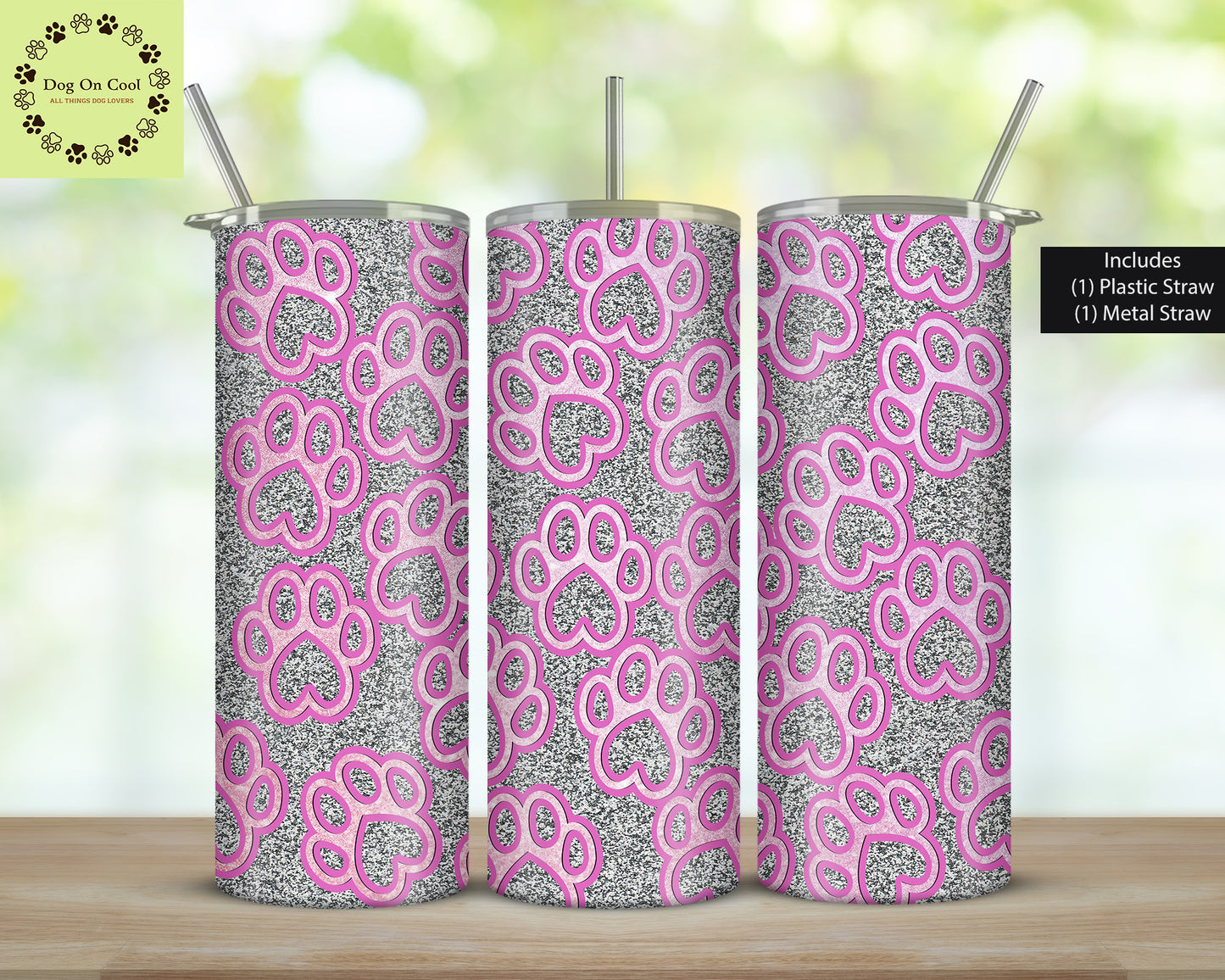 Faux Glitter Paw Prints Tumbler