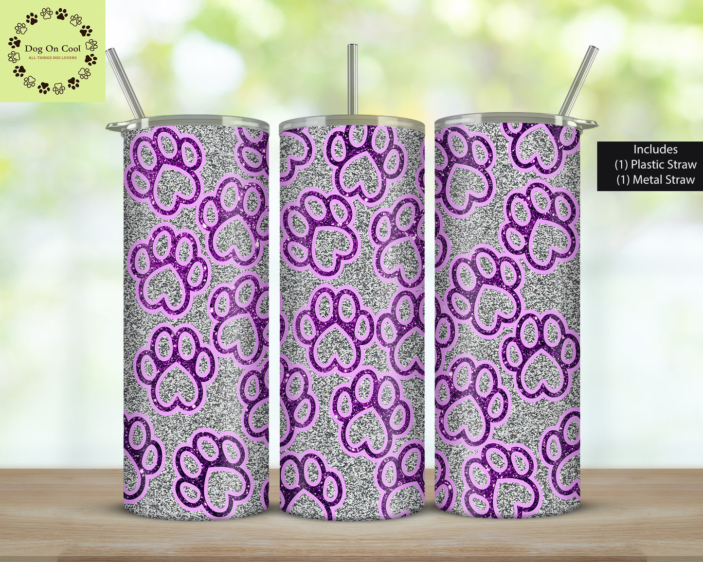 Faux Glitter Paw Prints Tumbler