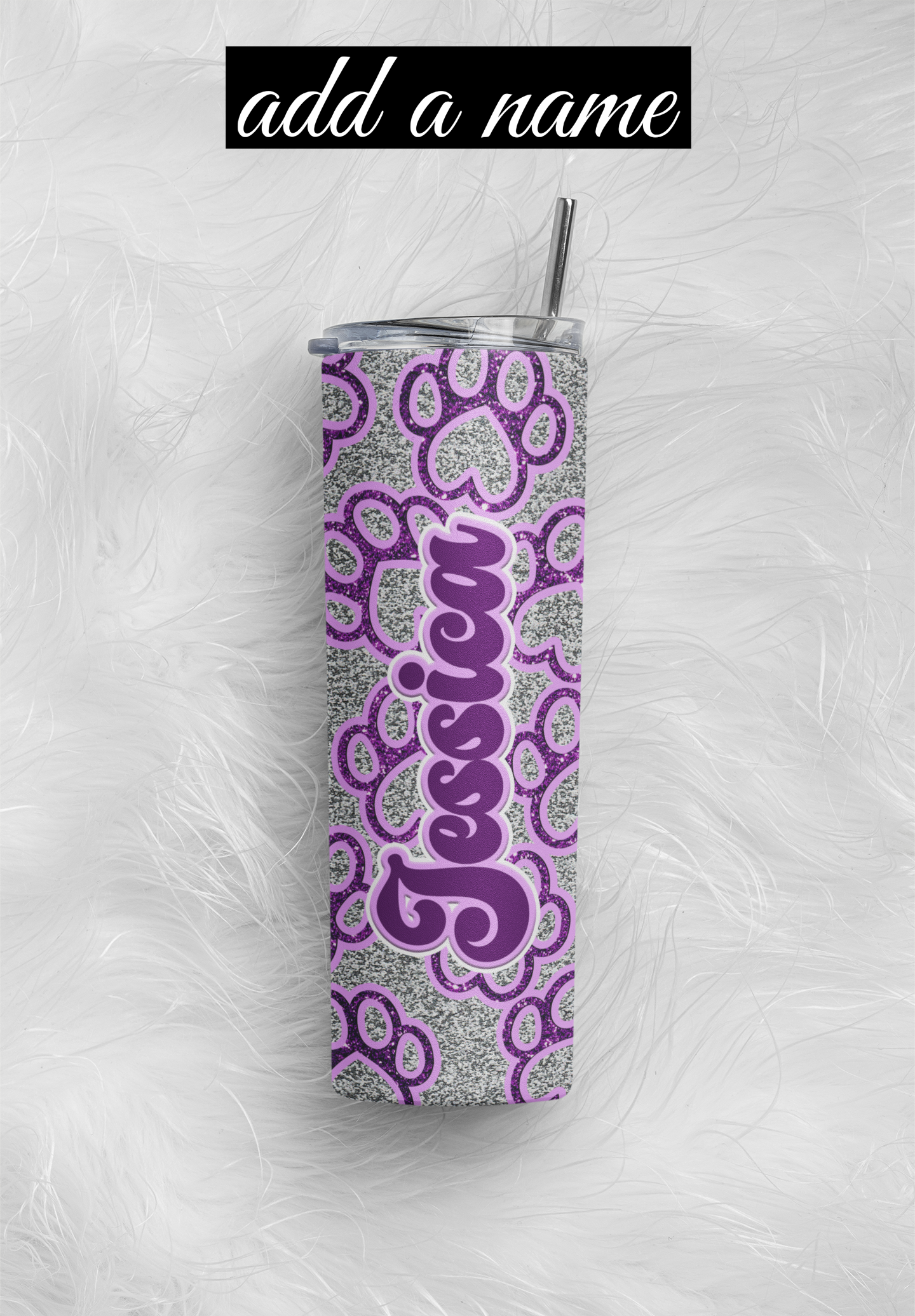 Faux Glitter Paw Prints Tumbler