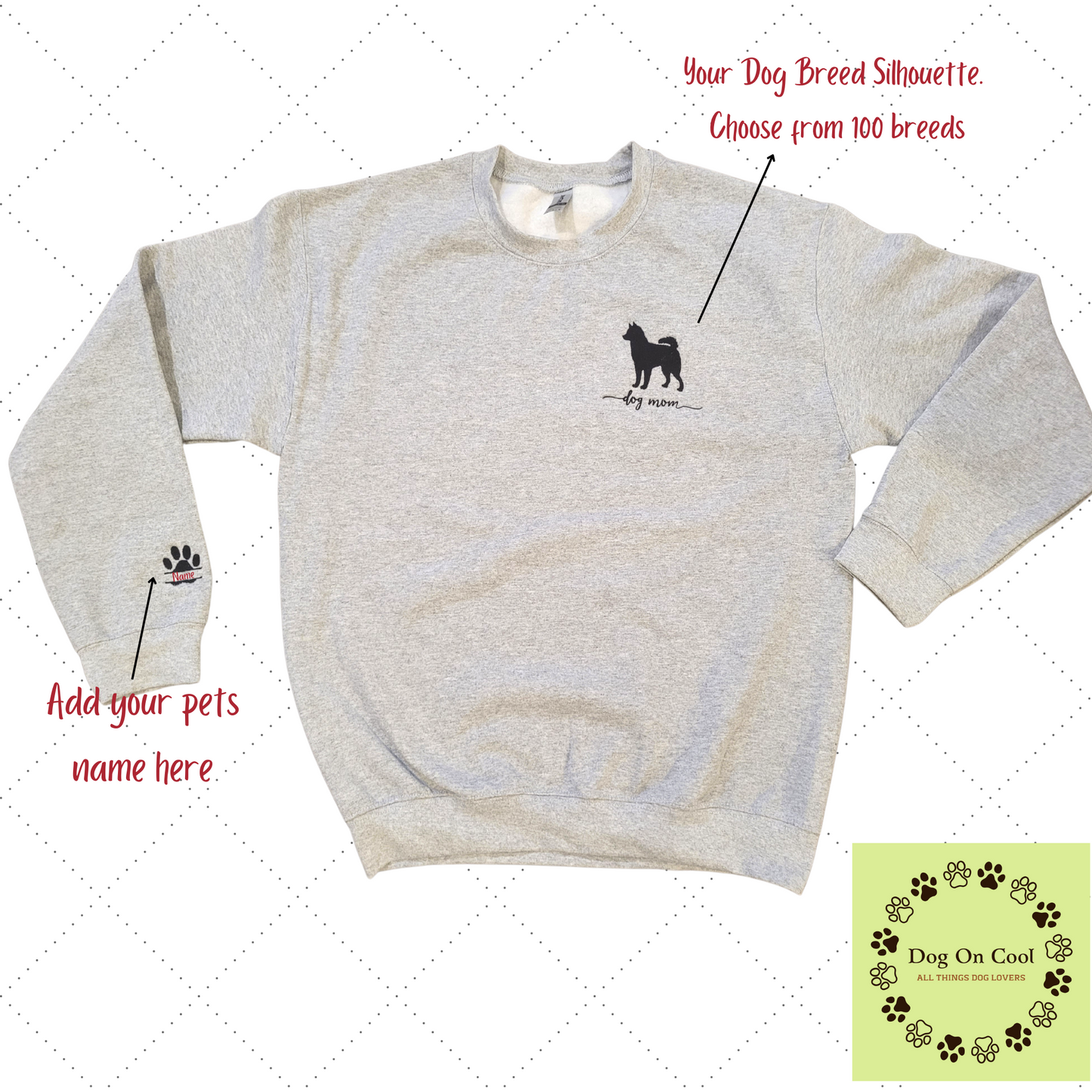 Dog Mom Custom Embroidered Dog Silhouette With Personalized Name on sleeve cuff