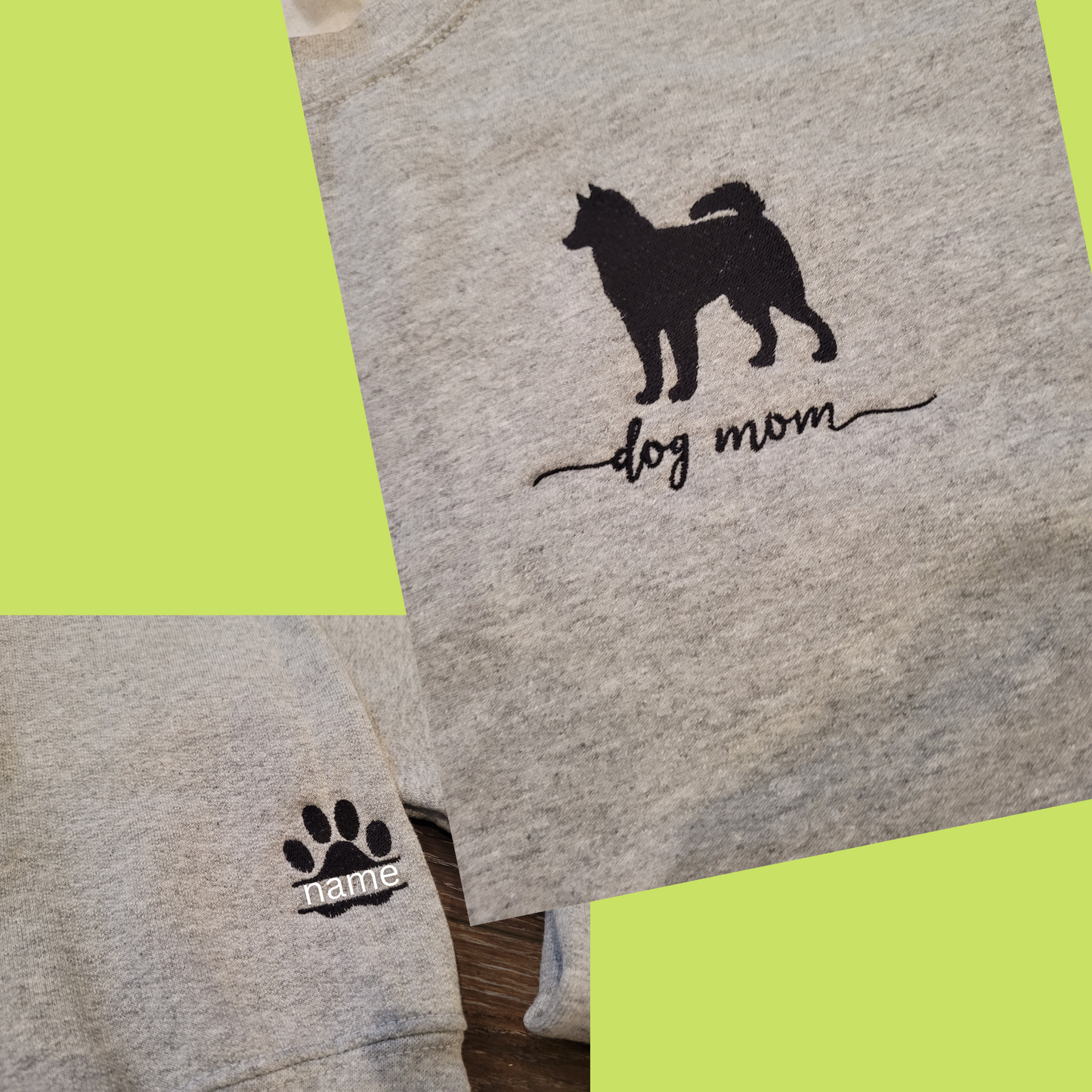 Dog Mom Custom Embroidered Dog Silhouette With Personalized Name on sleeve cuff