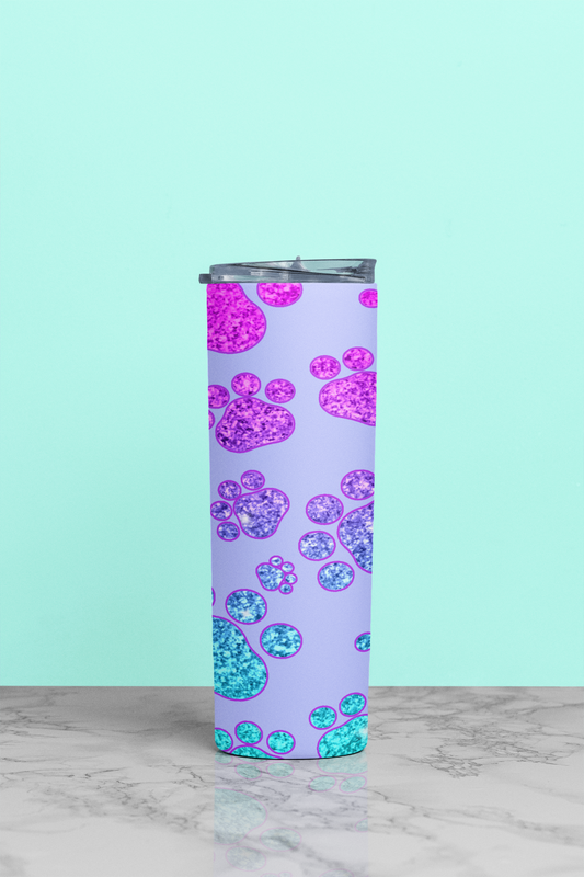 Glitter Paw Prints Tumbler