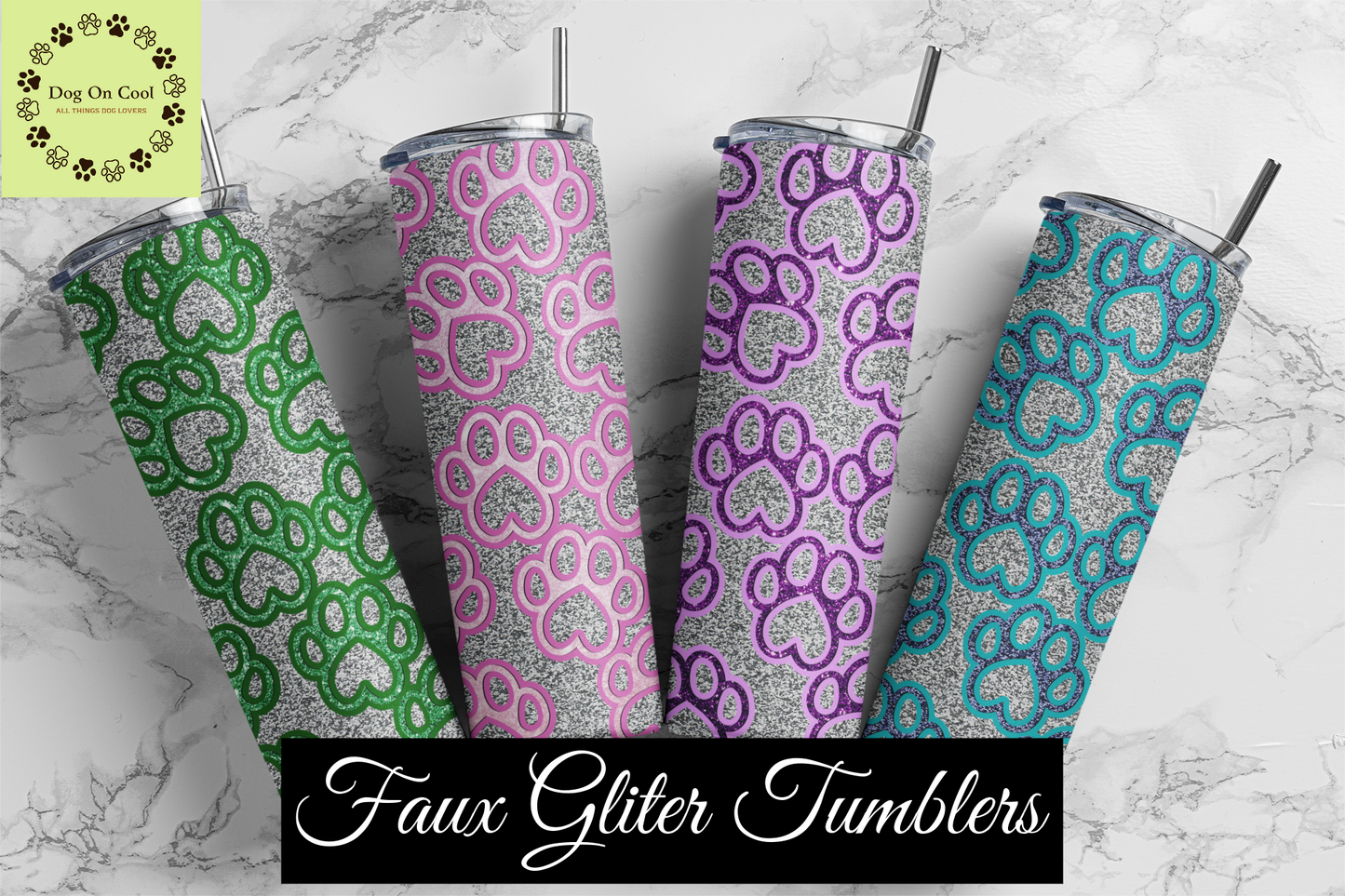 Faux Glitter Paw Prints Tumbler